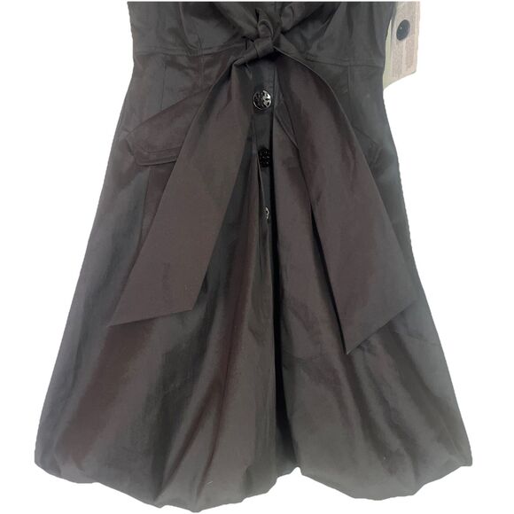 Samuel Dong Black Bubble Hem Sleeveless Mini Dress W/Ruffle, Tie, Pockets NEW S - Picture 4 of 15